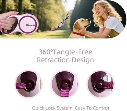 OUTnWILD Retractable Dog Leash - Retractable Dog Leash 16ft for Small/Medium Breeds/Pets Up to 44lbs. 360° Tangle Free Design with One Touch Quick-Lock Braking System&Anti-Slip Handle. (Pink, M)