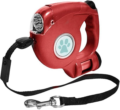 JEBBLAS Old Version Dog Retractable Leashes with Flashlight and Waste Bag Dispenser, 3 in 1 Automatic 15ft Dog Walking Leash with Anti-Slip Handle, Red