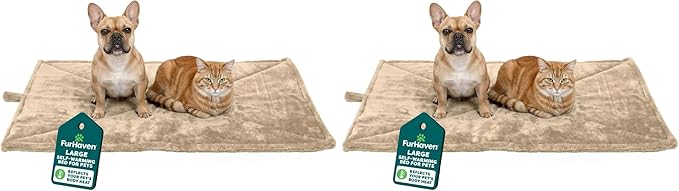 Furhaven ThermaNAP Self-Warming Cat Bed for Indoor Cats & Large/Medium Dogs, Washable & Reflects Body Heat - Quilted Faux Fur Reflective Bed Mat - Cream, Large (Pack of 2)