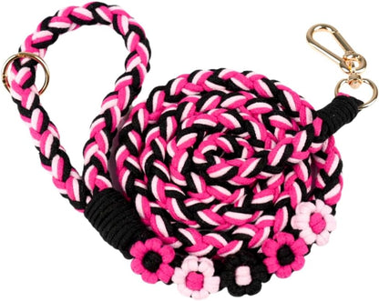 5FT Braided Cotton Rope Leash for Small, Medium and Large Dogs, Pink Velvet by Panda+Jianghu