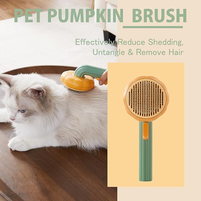 Pumpkin Cat Brush, Gentle Self Cleaning Pet Brush with Release Button for Cats and Dogs, Easy to Remove Loose Hair Daily Grooming Tool During Shedding Season