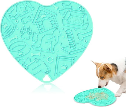 Silicone Slow Feeder Dog & Cat Bowl – Heart Shape Anti-Slip Puzzle Feeding Bowl for Slow Eating, Treat Puzzle Toys for Pets– Interactive Pet Enrichment Bowl, Prevents overeating (Mint)