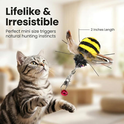 Cat Insect Feather Toys Replacement - 2 Pcs Handmade Natural Bees - Cat Toy Wand Refills - Interactive Kitten Teaser Wand Attachments - Cat Toys for Indoor Cats Play