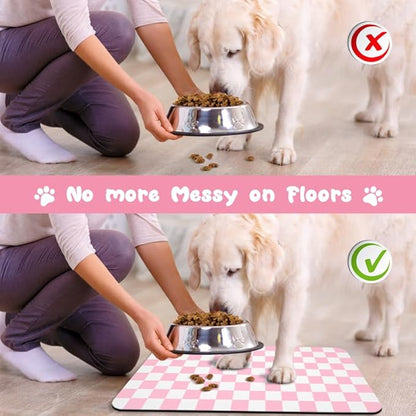Dog Food Mats for Floors Waterproof, Pet Water Bowl Mats Pet Feeding Absorbent Placemats Plaid 16 * 24 inch