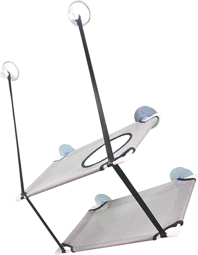 DAN&DRE Cat Hammock, Double Layer Hanging Installation with Strong Suction Cup and Sturdy Brackets, Soft Mesh Fabric Window Perch for Indoor Outdoor Cats Resting on Smooth Surfaces (Gray)