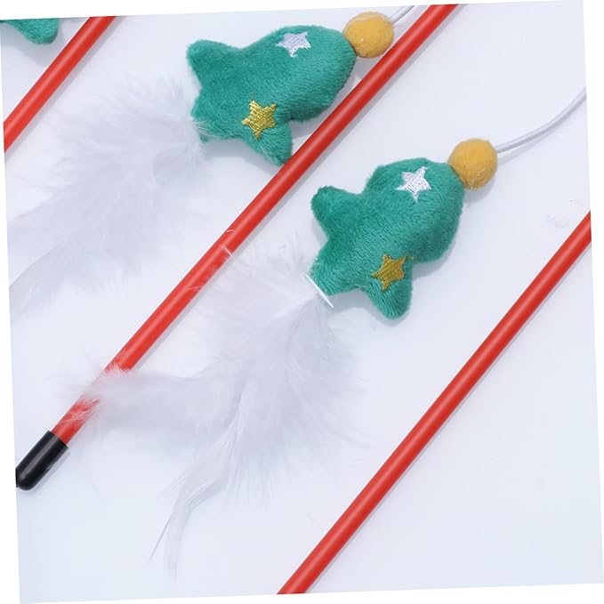 NOLITOY 3 Pack Christmas Cat Tease Sticks Funny Interactive Toys Pet Training Wand Christmas Tree Theme