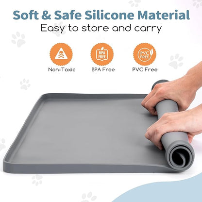 Pee Pad Holder for Dogs 24" x 24", Silicone Potty Tray with 4 Holder Clamps, High Edge No-Spill Dog Training Mat, Non-Slip Puppy Pad Tray Floor Protection for Indoor Use - Gray