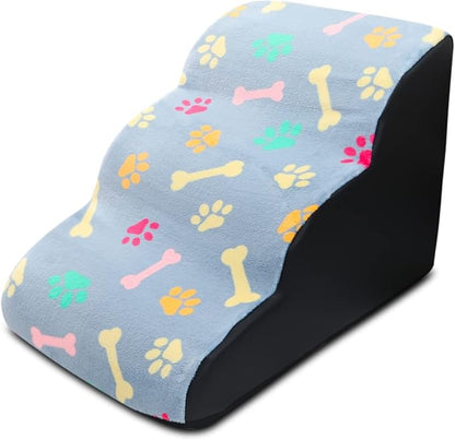 Pet Stairs, 3-Steps Dog Stairs, Removable and Washable Dog Stairs with Slope Steps and Non-Slip Bottom, Soft and Comfortable Dog Ramp(Light Grey - Bones)