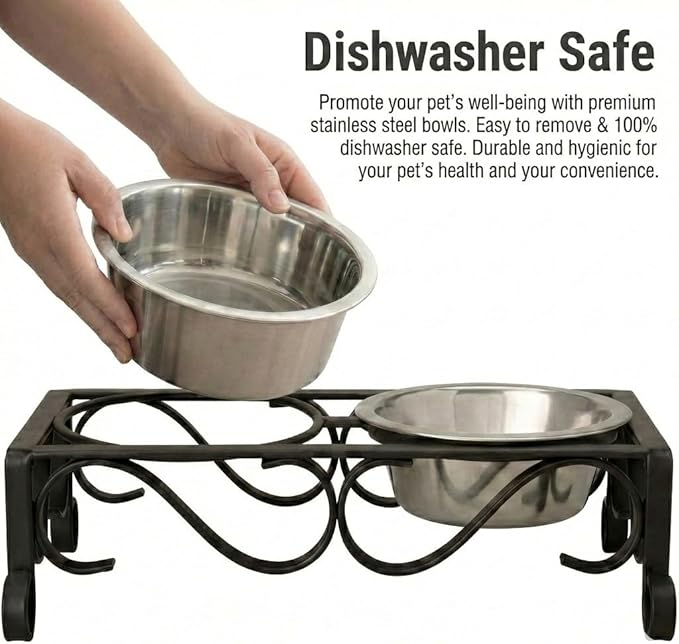 Loving Pets Elevated Dog Bowls – Raised Stainless Steel Dog Bowls with Steel Stand – Non-Skid, No Spill Feeder for Small, Medium & Large Dogs – Easy to Clean, Durable Raised Dog Feeding Station