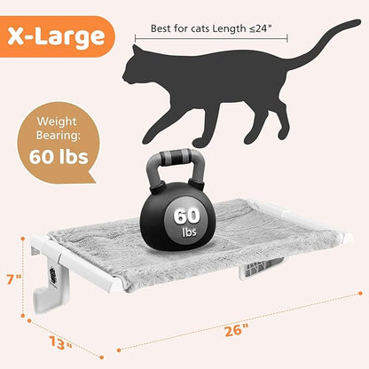 2 in 1 Cat Window Perch,Cat Window Hammock with Metal Sliding Clamping Adjustment,Removable Two Fabrics Cover,4 Suction Cups,Window Beds for Indoor Cat(26"x13")