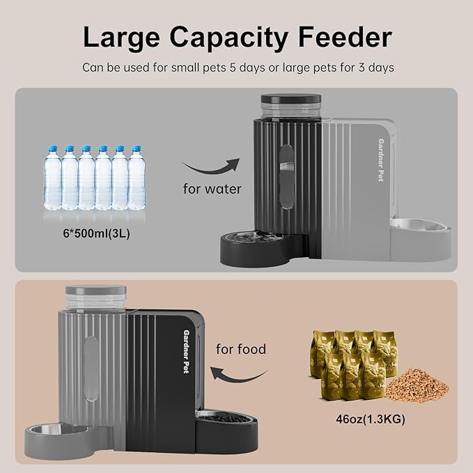 Gardner Pet Gravity Cat Food Feeder and Water Dispenser Stainless Steel Bowls Two-in-One Set Large Capacity Automatic Feeder for Pets Dogs, Puppies, Kittens-(0.8 Gallons x 2)