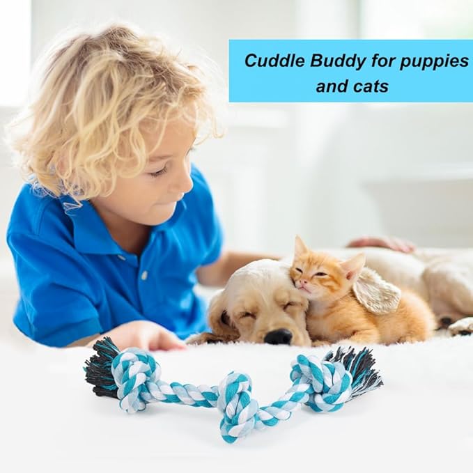 SZEE Dog Rope Toys, 14 in 3 Knots Chew Rope for Medium and Small Dogs, Pull Toy for Tug of War and Teeth Cleaning (Blue)