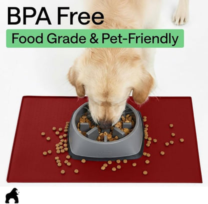 GORILLA GRIP 100% Waterproof Raised Edge BPA Free Silicone Pet Feeding Mat, Dog Cat Food Mats Contain Spills Protects Floors, Placemats for Cats and Dogs Water Bowl, Pets Accessories 32x24 Red