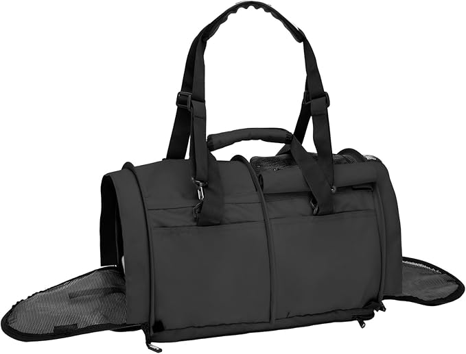 SturdiBag Pro 3.0 Pet Travel Carrier for Cats and Dogs – Soft-Sided with Safety Clips and Seatbelt Straps for Airplane or Car Travel | Large, Black