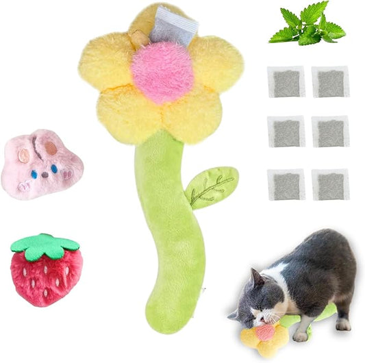 3 PCS Catnip Toys, Includes 6-Pack Catnip Pouches, Catnip Refillable Interactive Cat Toy with Crinkle Sound, Bunny Easter Kicker Toy for Indoor Cats, Chew, Food Puzzle for Kitten Enrichment