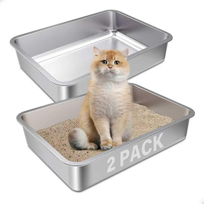 Stainless Steel Litter Box, Metal Litter Boxes for Kittens,Small Litter Box 2 Pack,17.5" x 13.5" x 4",Easy Entry, Easy Clean Non Stick No Smell for Kitty/Rabbits