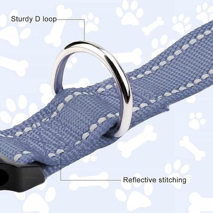 FunTags Reflective Dog Collar, Sturdy Nylon Collars for Large Girl and Boy Dogs, Adjustable Dog Collar with Quick Release Buckle, Gray