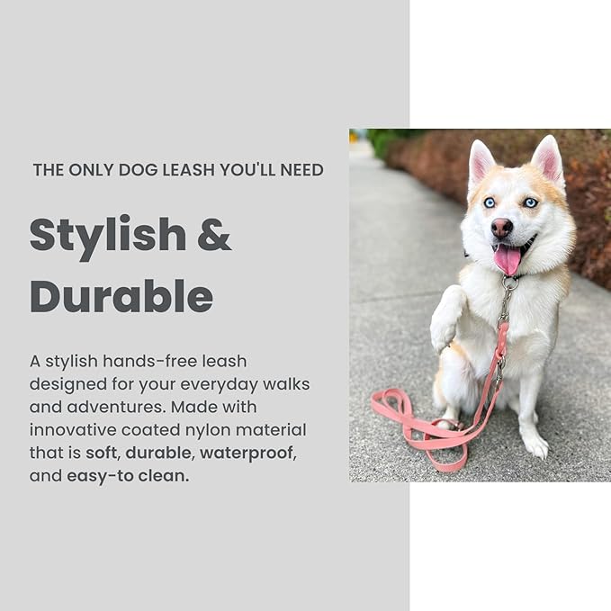 Hands-Free Waterproof Dog Leash, Adjustable Waist & Crossbody Dog Leash for Running, Walking & Hiking (Pink, 7 FT)