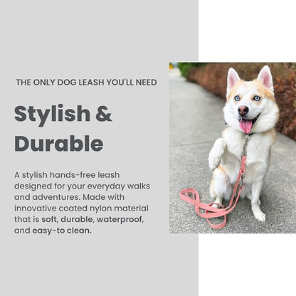 Hands-Free Waterproof Dog Leash, Adjustable Waist & Crossbody Dog Leash for Running, Walking & Hiking (Pink, 7 FT)