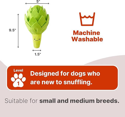 Artichoke Snuffle Toy for Dogs, Interactive Dog Treat Puzzle, Puppy Plush Chew Toy, Machine Washable Dog Enrichment, Made of Recycled Materials, All Breed Sizes, Artichoke