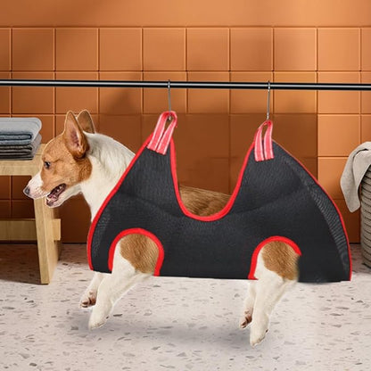 TOYANDONA Pet Hammock Bed Elevated Cat and Dog Sleeping Bed Breathable Hanging Macrame Hammock with Black and Red Fabric, Medium Size for Indoor Pets