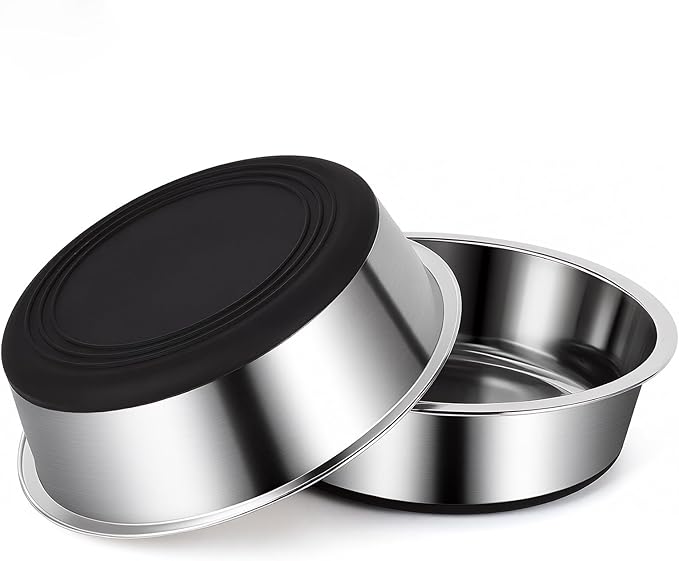 Dog Bowls Durable Heavy Duty Stainless Steel Dog Bowls Non-Slip Basic Bowl for Dogs with Rubber Base (2 Pack, 7 Cups)
