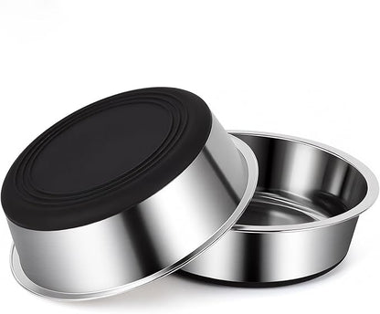 Dog Bowls Durable Heavy Duty Stainless Steel Dog Bowls Non-Slip Basic Bowl for Dogs with Rubber Base (2 Pack, 7 Cups)