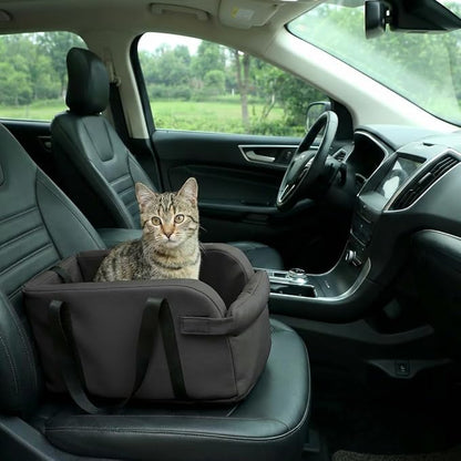 Waterproof Faux Leather Center Console Dog Car Seat, 2-in-1 Portable Puppy Carrier & Armrest Booster Seat for Small Dogs, Easy-to-Clean Tech Fabric, Sturdy Cushioned, Anti-Collapse Walls, Under 11 lbs