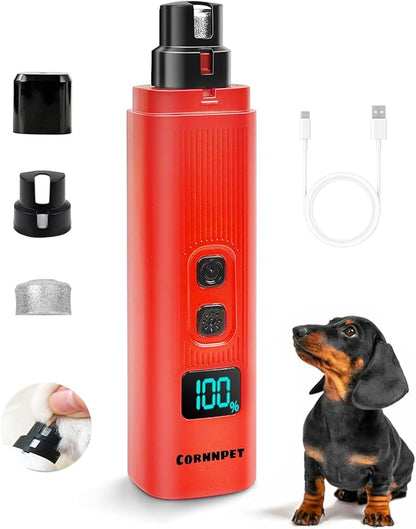 Electric Dog Nail Grinder with 2 Level LED Lights, 2 Speed Super Quiet and Low Vibration Electric Cat Nail Grinder - Rechargeable Pet Nail Grinder for Small Dogs Cats - Red