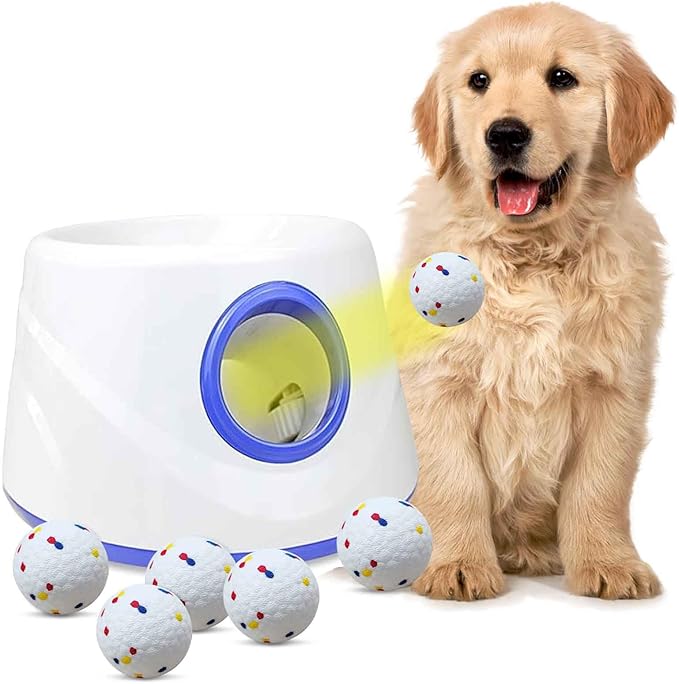 Dog Ball Thrower Launcher,Automatic Ball Launcher for Dogs with 3 Launching Distance 20-45FT,6 2.3 Inch ETPU Tennis Balls,Interactive Dog Toys Indoor Outdoor Ball Thrower Machine for Small/Medium Dogs