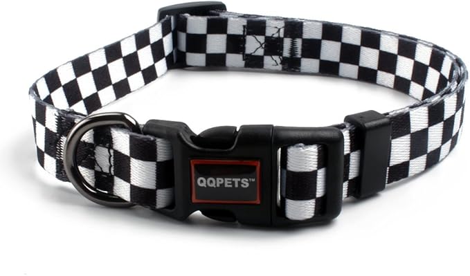 QQPETS Adjustable Soft Dog Collar: Print Flower Pink Multicolor Cute Patterns for XS Small Medium Large Pet Girl Boy Puppy Walking Running Training (XS, Plaid)