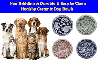 Ceramic Dog Bowl Purple & White Cat Pet Bowls for Small Breeds - 5.7" Wide x 2.8" Tall - 1.5 Cup Food and Water Puppy Dish for Dogs Pet Feeding, Microwave and Dishwasher Safe