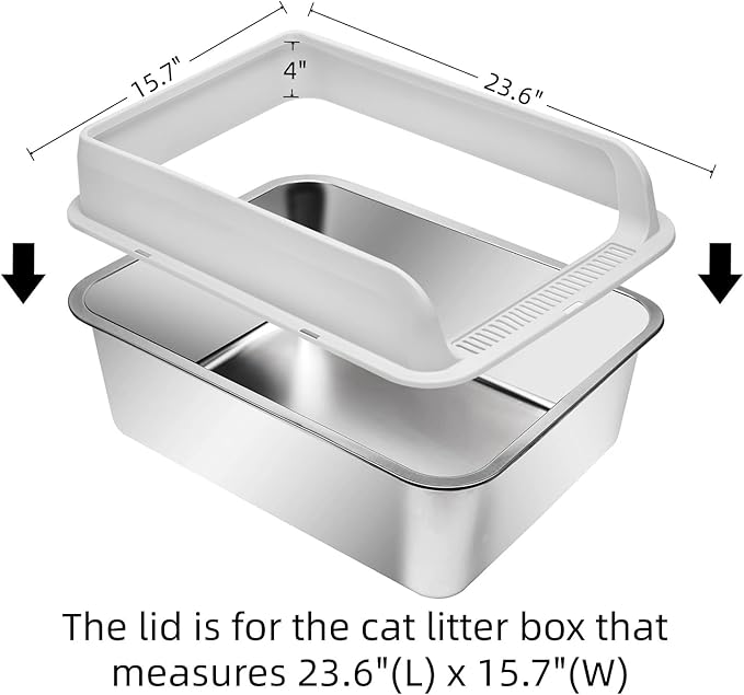 Plastic Lid for Large Stainless Steel Cat Litter Box, 23.6" x 15.7" x 4"