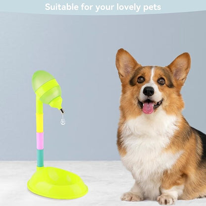 Pet Water Bottle Stand, 650ml No Drip Dog Drinking Dispenser with Adjustable Height Automatic Cat & Dog Water Dispenser Bowl Non Slip Pet Fountain for Indoor Use (Green)