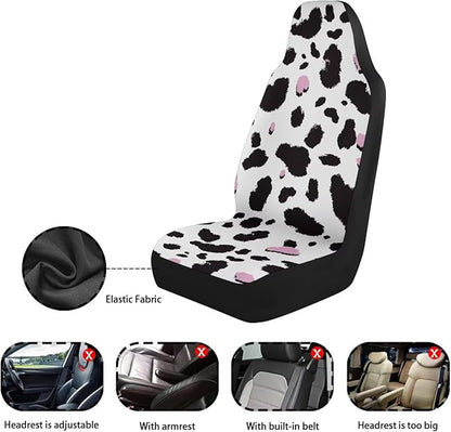 Dreaweet Cow Print Seat Covers for Cars for Women Cute Car Accessories Interior 2 Piece Washable Universal Auto Seat Covers Front Seats Only Easy to Install