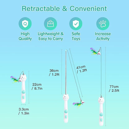 SEVENKA 3in1 Cat Toy, Rechargeable UV Flashlight and Retractable Rod with Feather Toy, USB-C White Light & 395nm Blacklight for Pet Urine Stains, Bed Bugs, Interactive Toy for Cat, Kitten