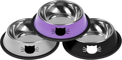 Serentive 3Pcs Cat Bowls Non-Slip Stainless Steel Small Cat Food Bowl Unbreakable Thick Rubber Base Easily Clean Lovely Color