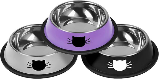 Serentive 3Pcs Cat Bowls Non-Slip Stainless Steel Small Cat Food Bowl Unbreakable Thick Rubber Base Easily Clean Lovely Color