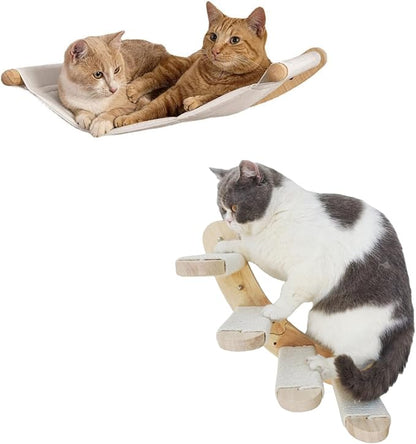 Cat Hammock Wall Mounted Cat Shelf with Steps - Pet Wall Shelves and Perches for Sleeping, Playing, Climbing Furniture for Large Cats or Kitty Bed (4 Flat Steps)