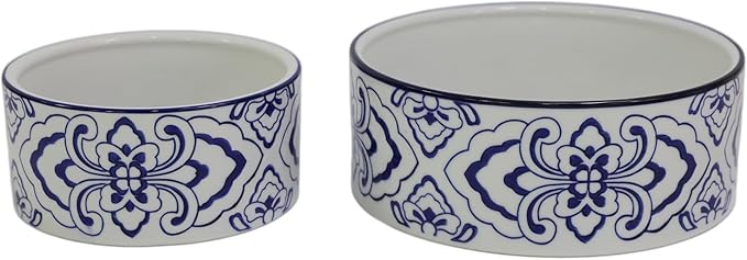 Ceramic Large Dog Bowls, Non Slip Heavy Porcelain Breed Dog Food and Water Bowl,8" Pet Feeding Bowl for Medium, and Big Dogs,Vintage Blue & White -7 Cups
