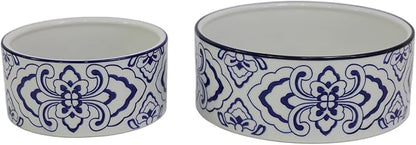 Ceramic Large Dog Bowls, Non Slip Heavy Porcelain Breed Dog Food and Water Bowl,8" Pet Feeding Bowl for Medium, and Big Dogs,Vintage Blue & White -7 Cups