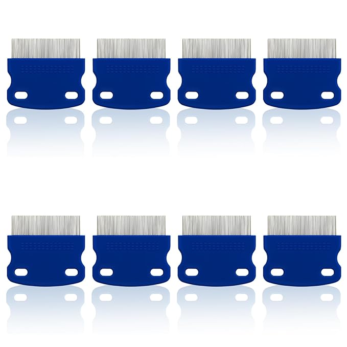 Stainless Steel Flea & Lice Combs for Dogs and Cats, Rounded-Tooth Pet Grooming Tools for All Coat Types, 8 Pieces