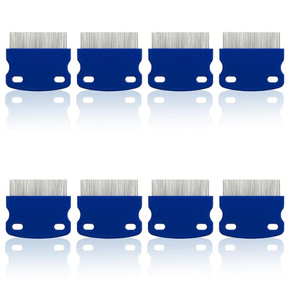 Stainless Steel Flea & Lice Combs for Dogs and Cats, Rounded-Tooth Pet Grooming Tools for All Coat Types, 8 Pieces