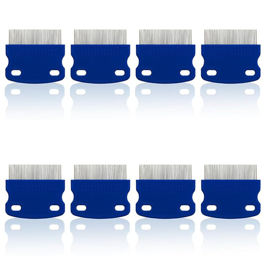 Stainless Steel Flea & Lice Combs for Dogs and Cats, Rounded-Tooth Pet Grooming Tools for All Coat Types, 8 Pieces