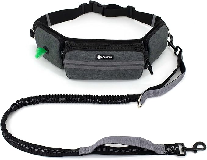 Hands Free Leash with Walking Fanny Pack for Large Medium Small Dogs, Heavy Duty Durable Reflective Waist Bungee for Training, Night Walking Running Jogging Hiking