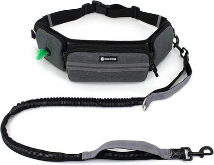 Hands Free Leash with Walking Fanny Pack for Large Medium Small Dogs, Heavy Duty Durable Reflective Waist Bungee for Training, Night Walking Running Jogging Hiking