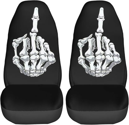 Foruidea Funny Black White Skull Car Seat Covers Universal 2 Pcs Auto Front Seat Cover Fit Most Cars,SUV,Sedan,Trucks