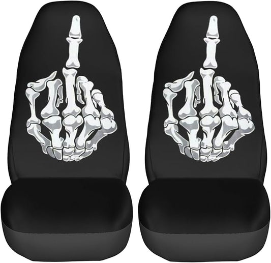 Foruidea Funny Black White Skull Car Seat Covers Universal 2 Pcs Auto Front Seat Cover Fit Most Cars,SUV,Sedan,Trucks