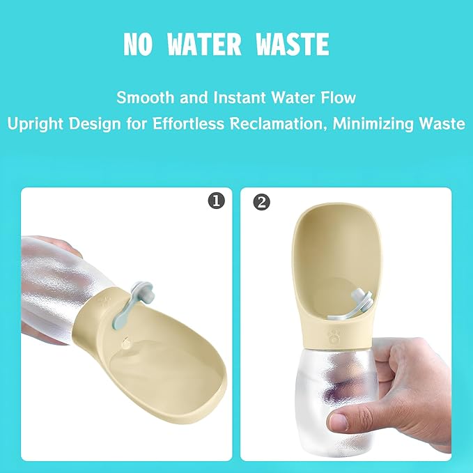 Kalimdor Dog Water Bottle, 12oz Leak Proof Portable Puppy Water Dispenser with Drinking Feeder for Pets Outdoor Walking, Hiking, Travel, BPA Free Food Grade Plastic (Cream Yellow, 12oz)