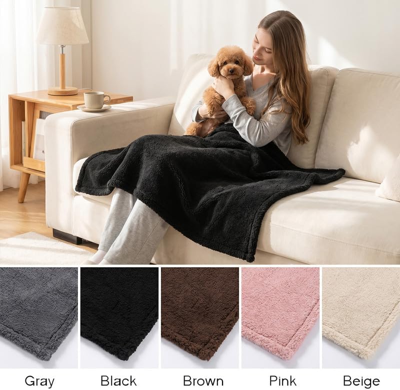 Waterproof Pet Blankets for Medium Dogs Small Cats Black Calming Pets Sherpa Blanket Fluffy Bed Sofa Couch Covers Puppy Leakproof Washable Cover for Warm-Black,M-57x40in - Image 3